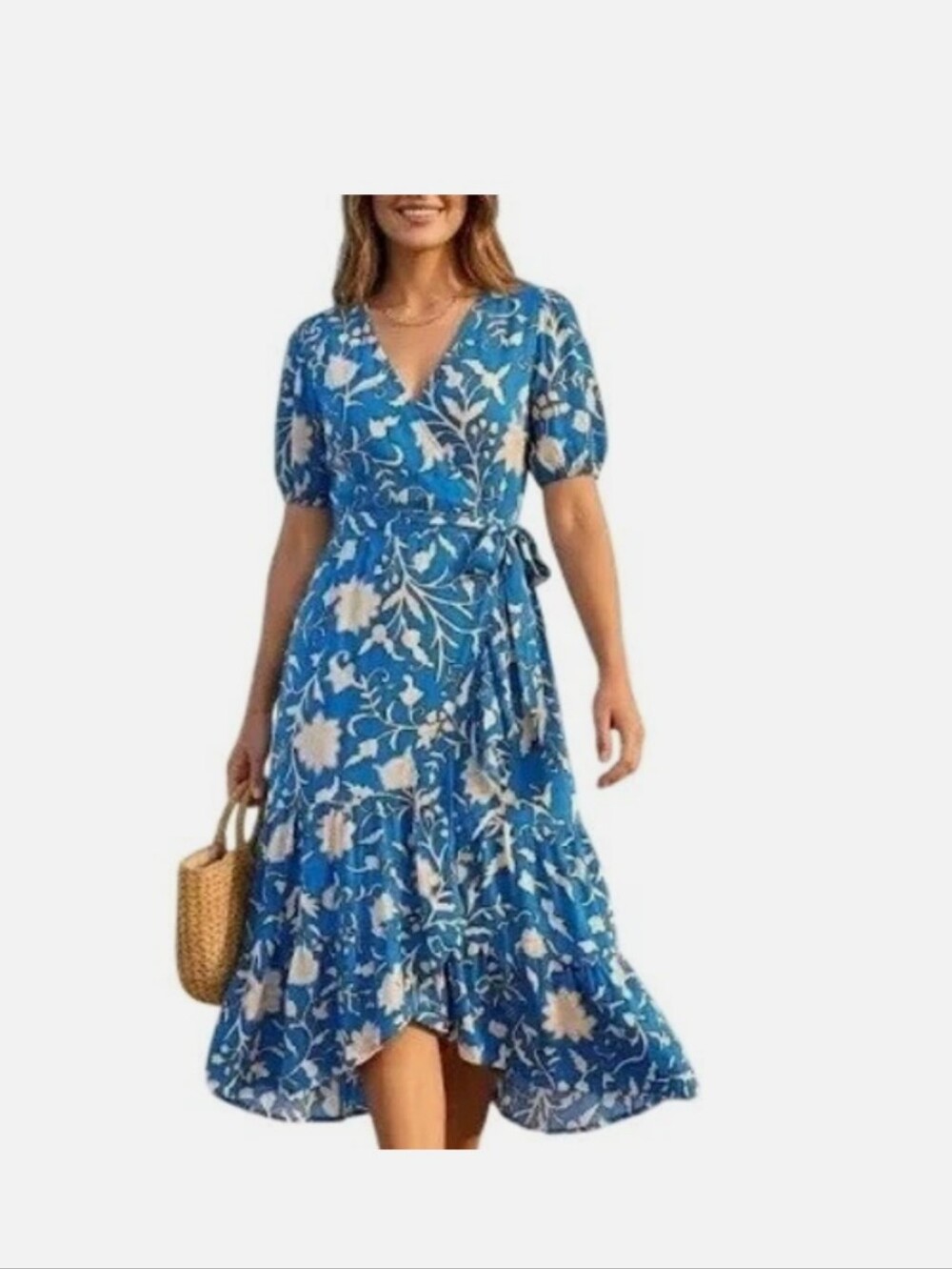 Knox Rose Blue Floral High-Low Wrap Dress